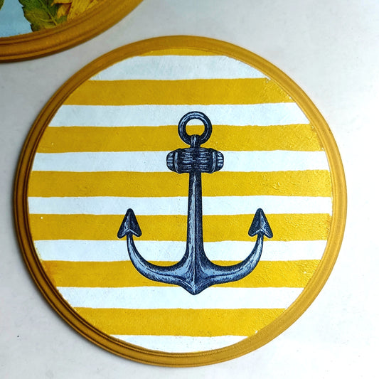 Anchor - Round Wall Plates | Yellow Wall Decor | Pastel Woods