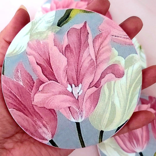 Pretty Lily Round Coaster set for cups, glasses