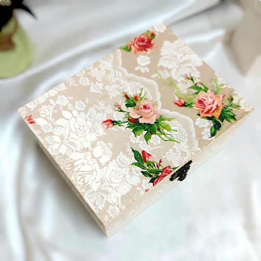 Roses Laces Pretty Floral Box for gift | Floral Jewellery Box | Decorative Catchall box