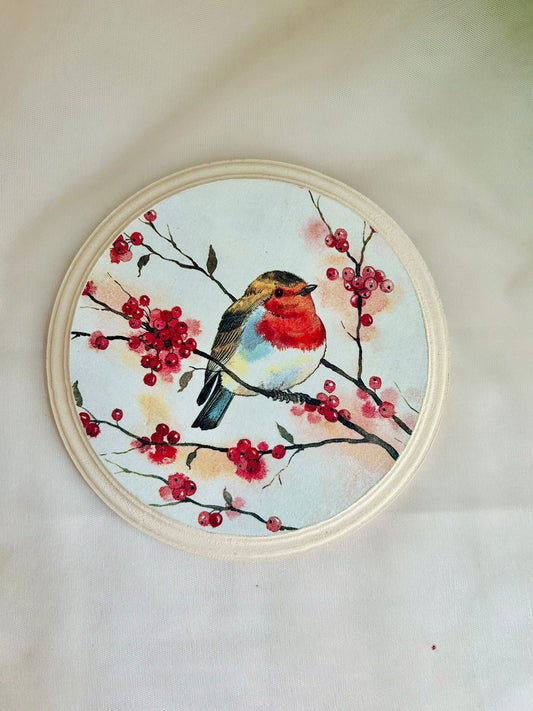 Cherry Bird - Round Wall Plates 6" | Pastel Woods