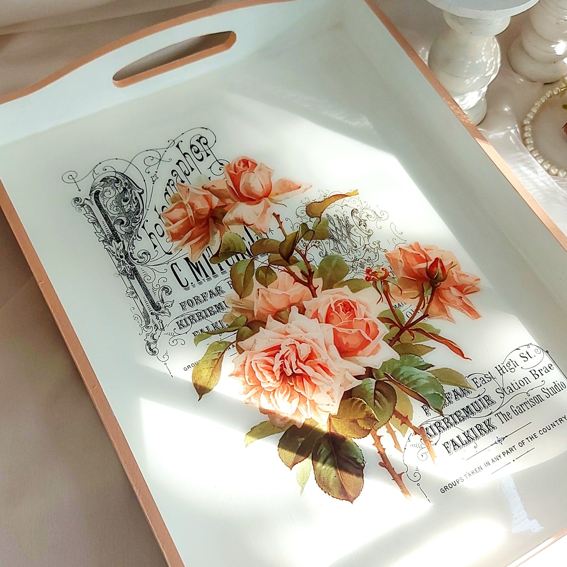 Vintage rose white tray