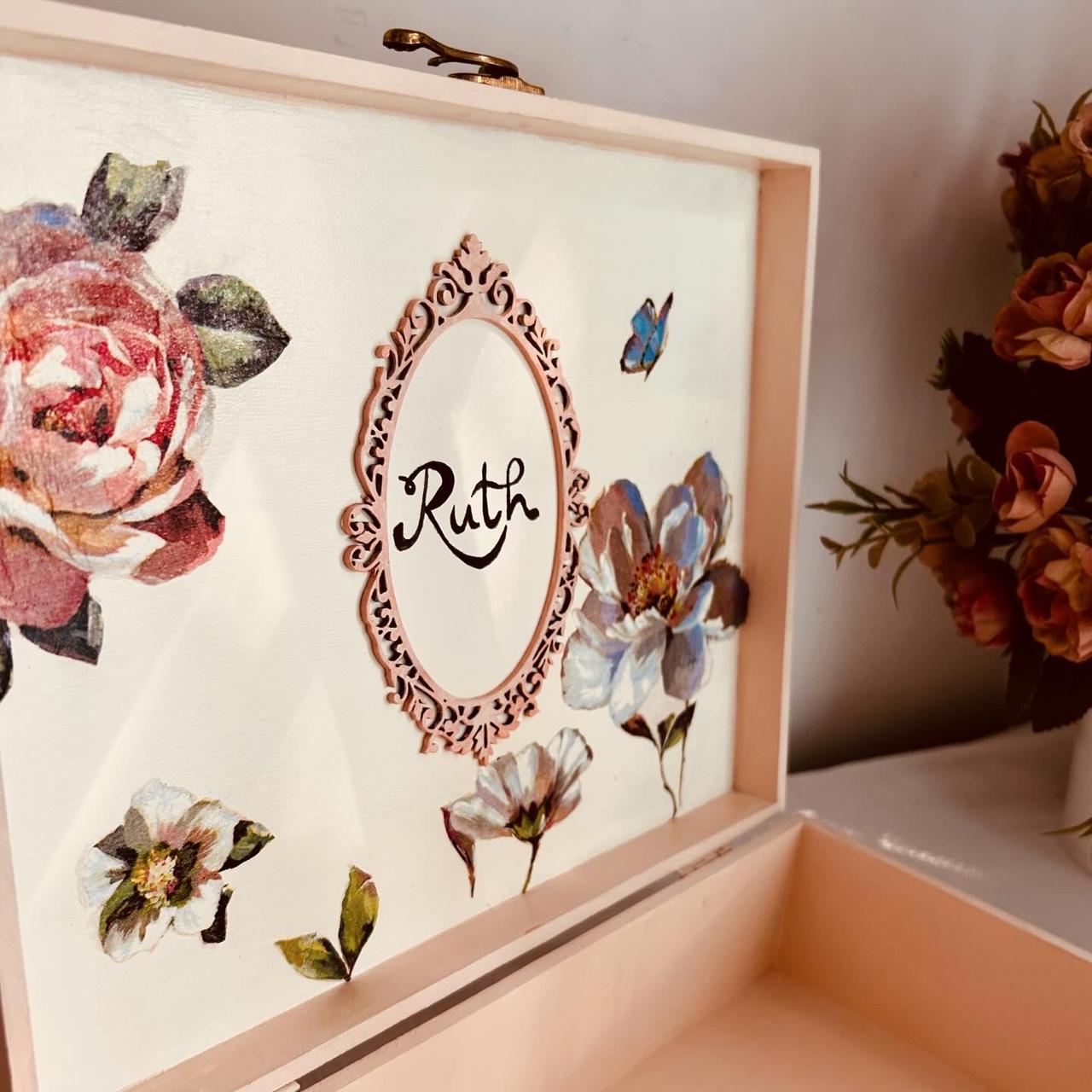Beige Peony Jewellery Box - Decorative Storage Box - Personalised Gifts