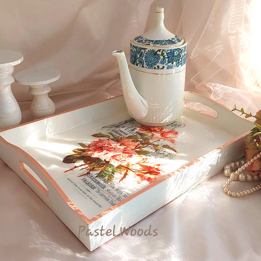 Peach Rose Wooden Large Tray