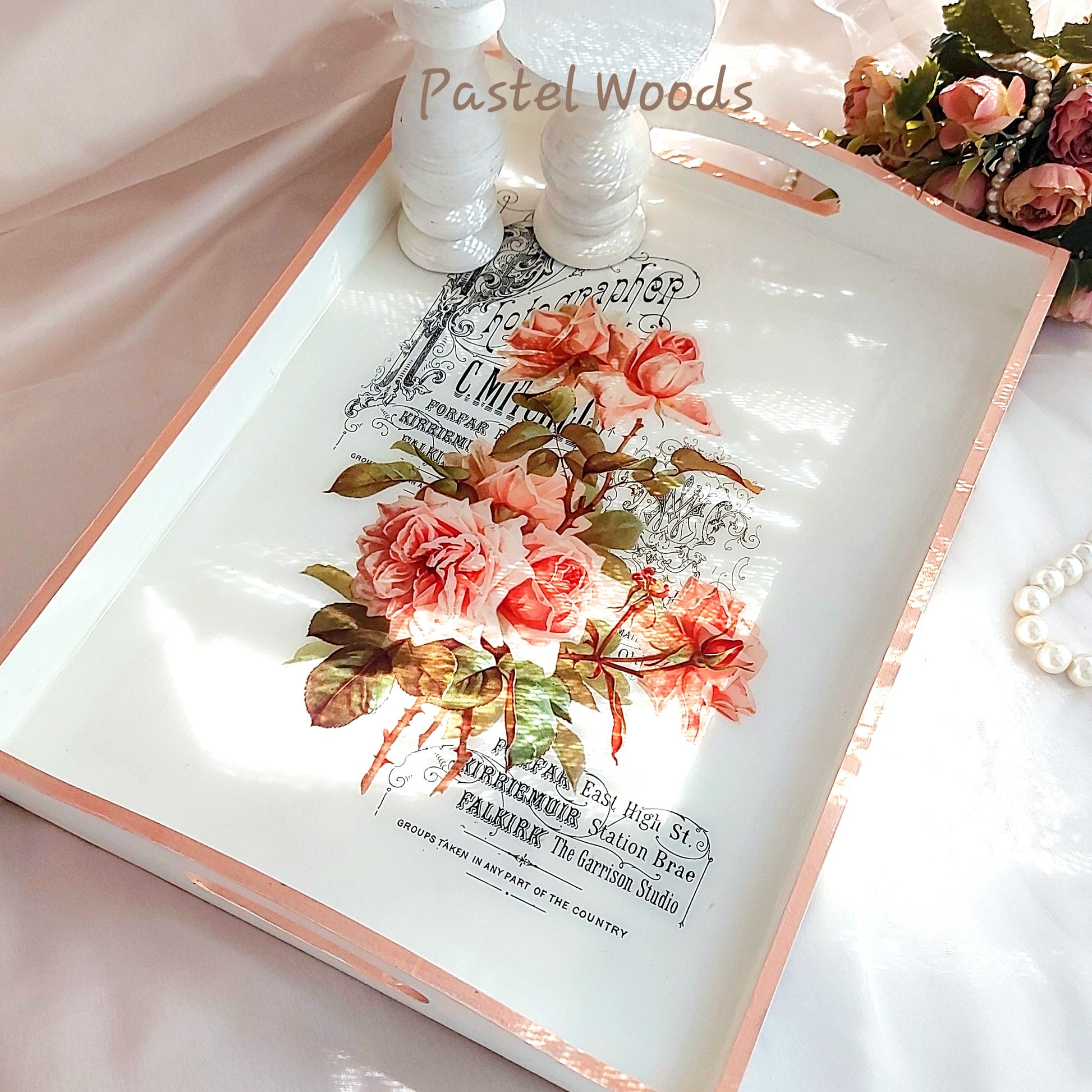 Peach Floral Large Tray | for serving, organising and displaying