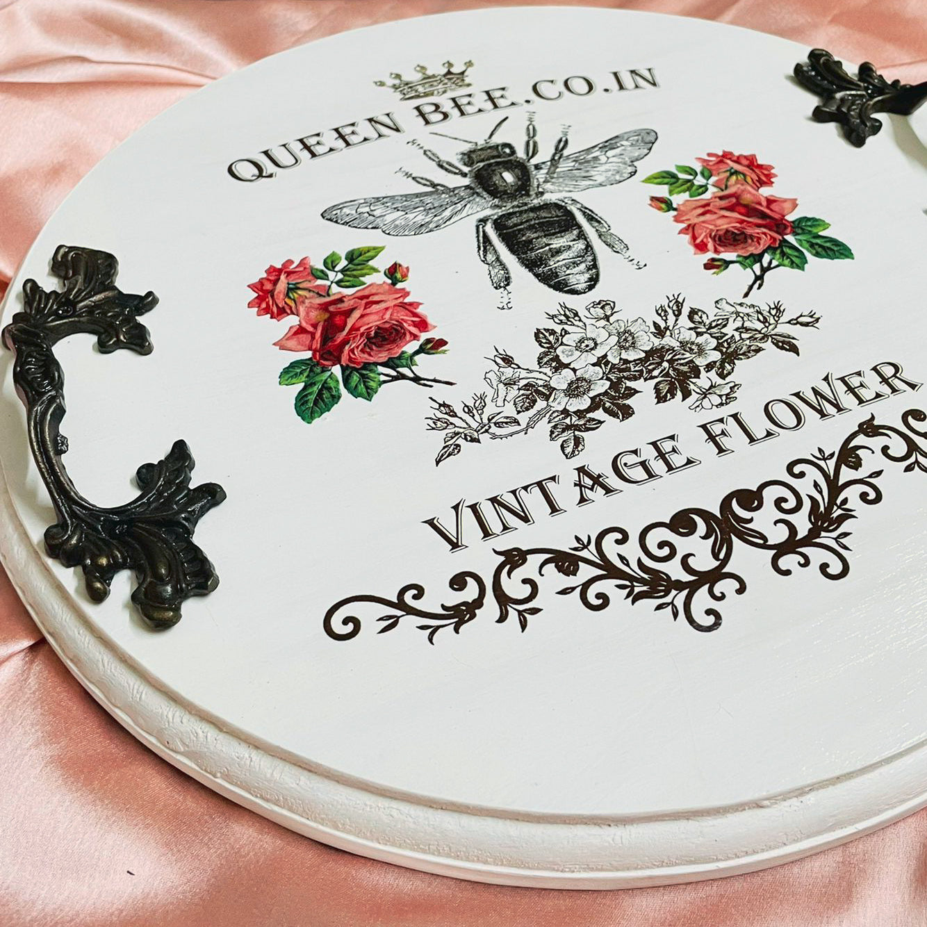 Queen Bee French Round Platter | Ottoman Tray | Decorative Tray