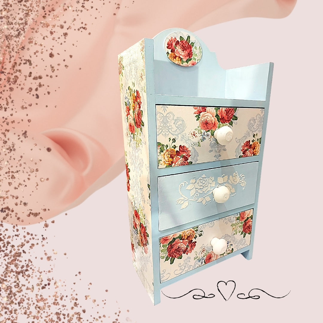 Vintage Bloom in Baby Blue Chest of Drawer
